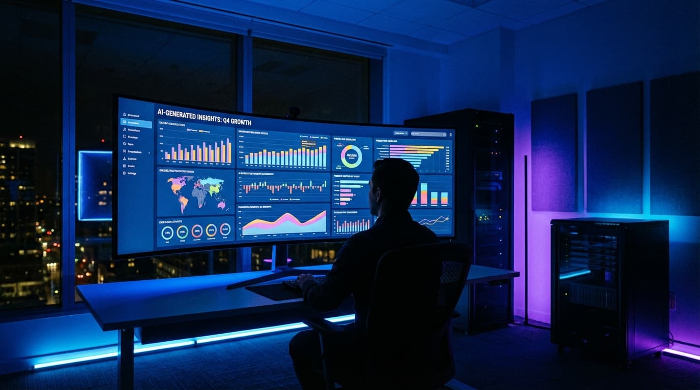 AI data analysis dashboard with predictive analytics and visualizations