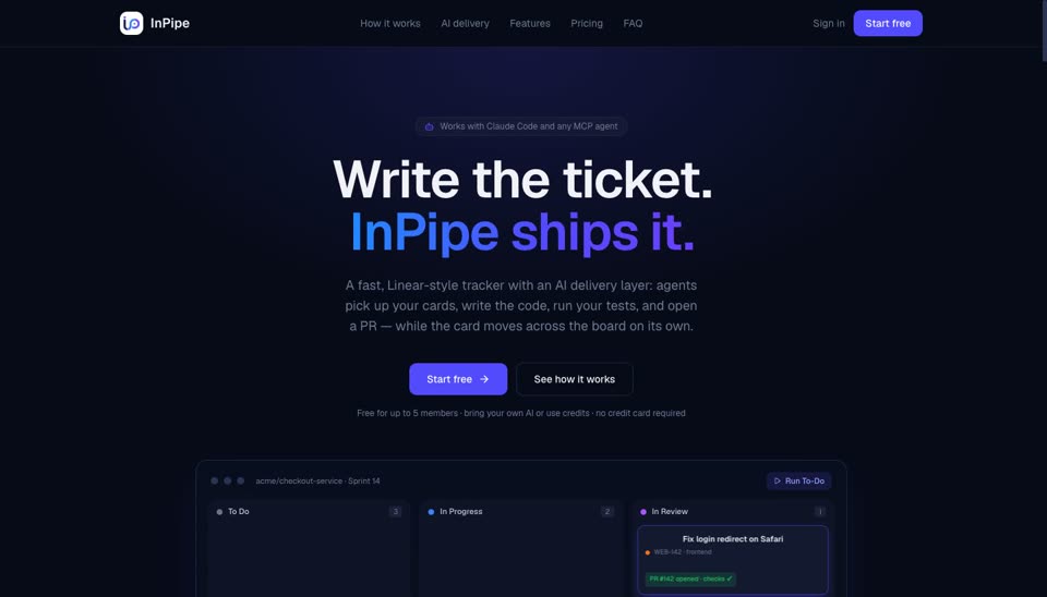 InPipe — project tracker with an AI delivery layer that ships tasks
