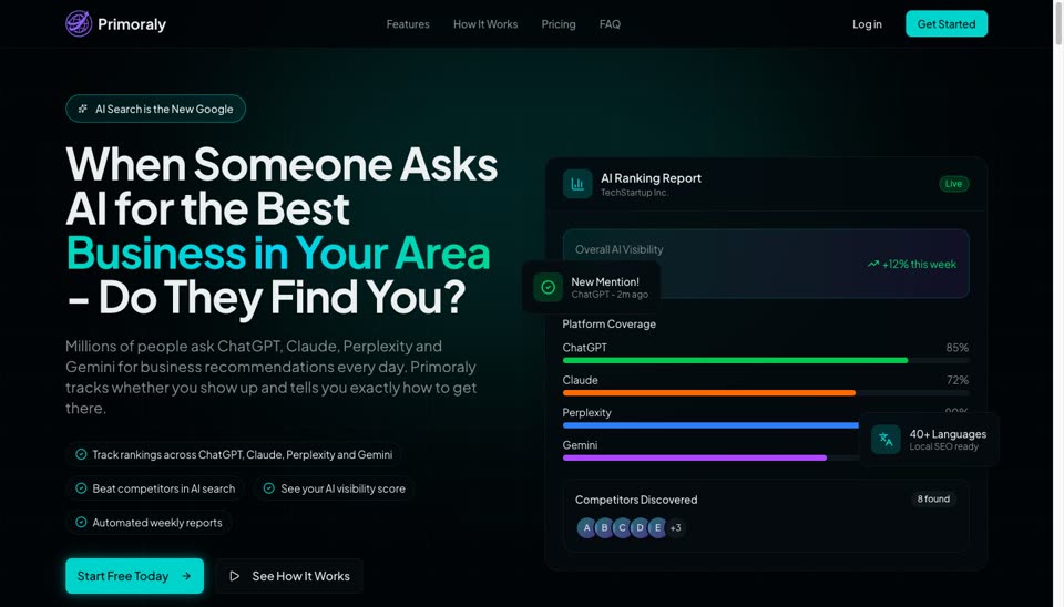 Primoraly — AI search optimization platform for ChatGPT, Claude, Perplexity and Gemini visibility